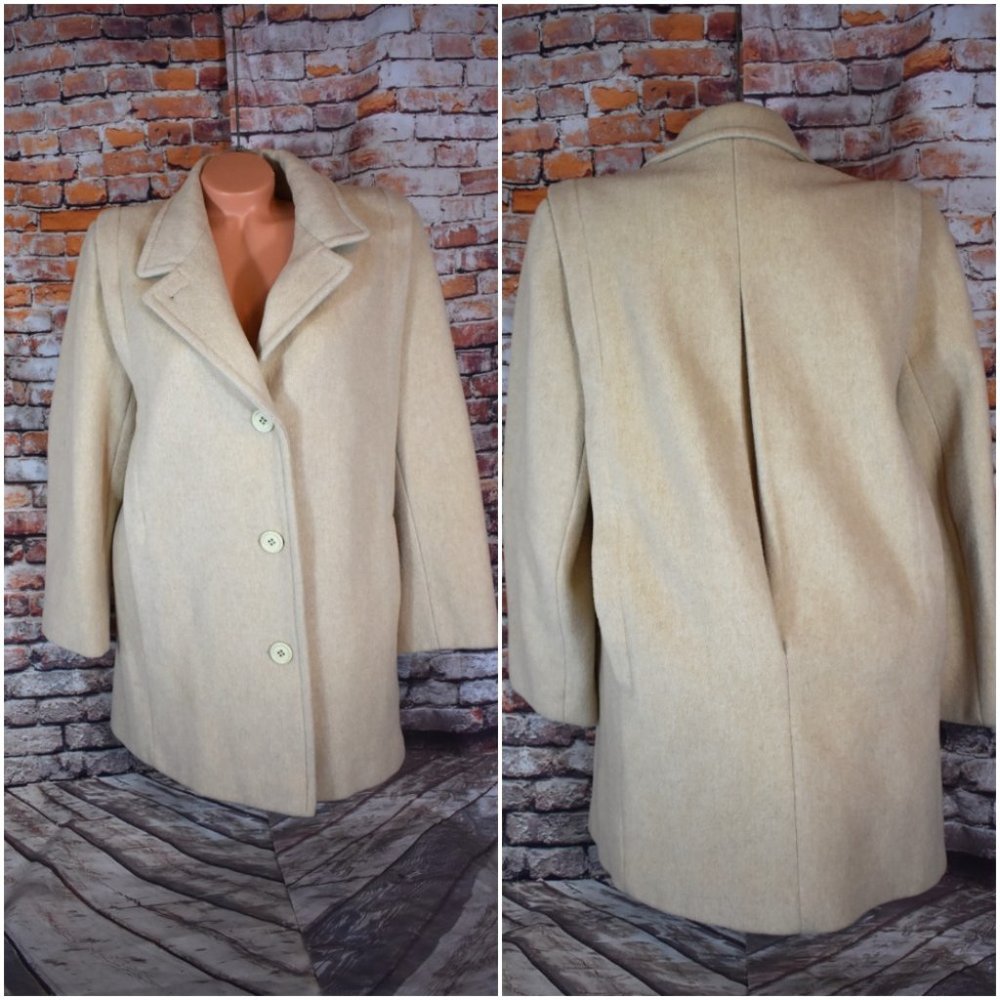 Herman Kay Medium Wool Coat Neutral Button Front Jacket Coat
